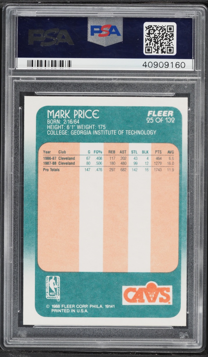 1988 Fleer Basketball Mark Price ROOKIE #25 PSA 9 MINT