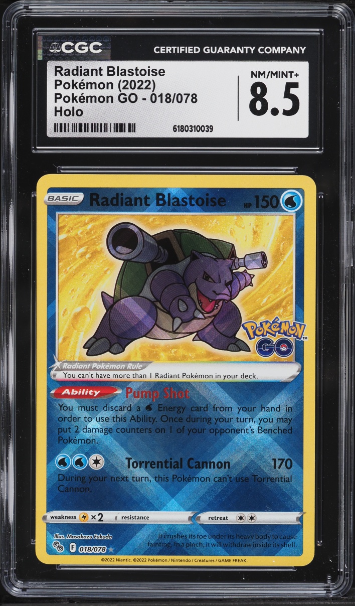 2022 Pokemon Sword & Shield GO Holo Radiant Blastoise #18 CGC 8.5 NM-MT+