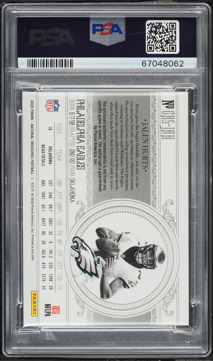 2020 National Treasures Crossover Jalen Hurts ROOKIE PATCH AUTO DNA 10 /99 #CRS-JAH PSA 9 MINT