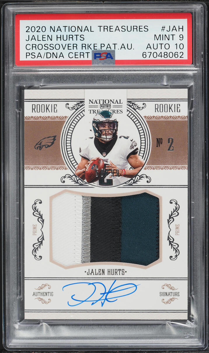 2020 National Treasures Crossover Jalen Hurts ROOKIE PATCH AUTO DNA 10 /99 #CRS-JAH PSA 9 MINT