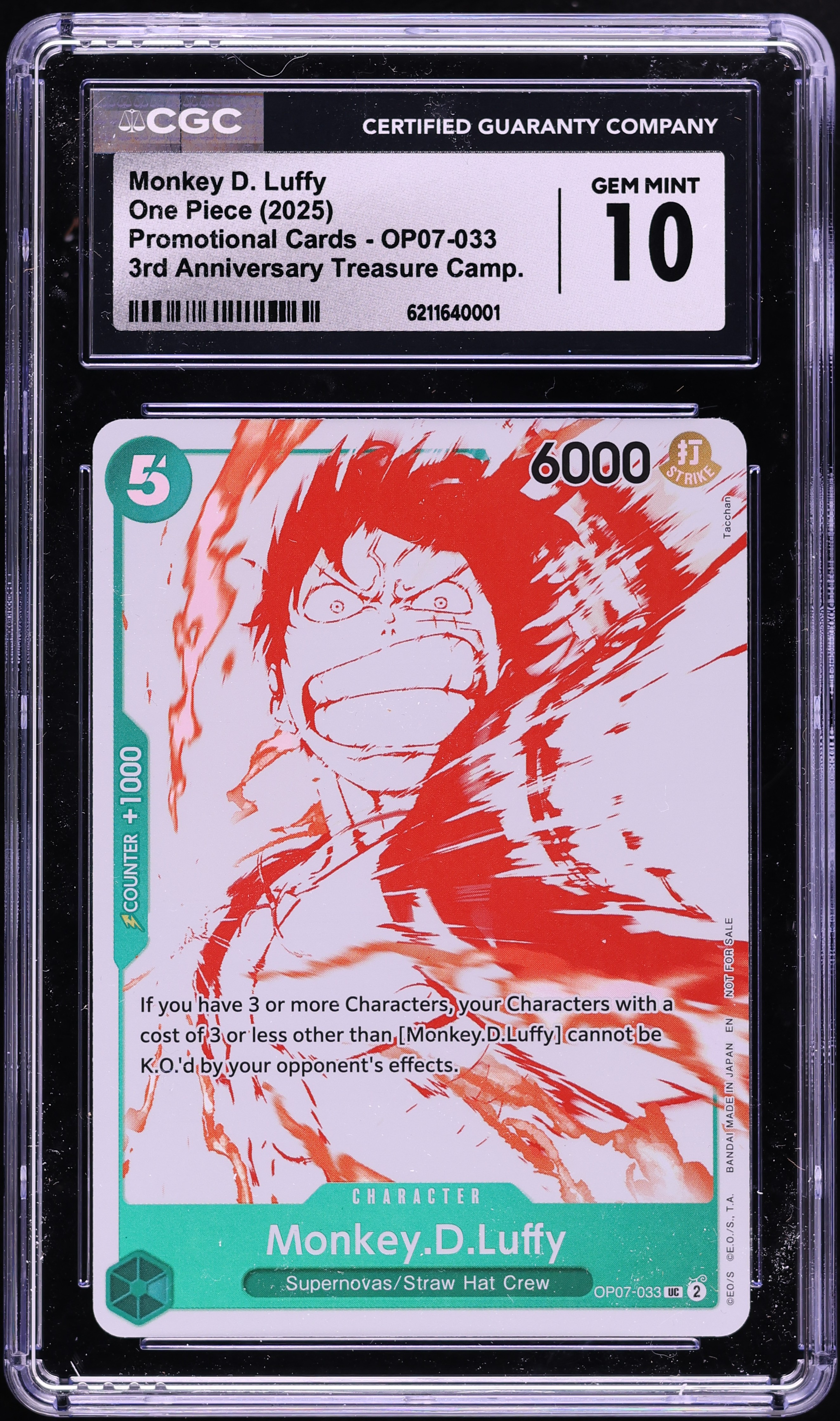 2025 One Piece Promo 3rd Anniversary Treasure Monkey D. Luffy #OP07-033 CGC 10 GEM MINT