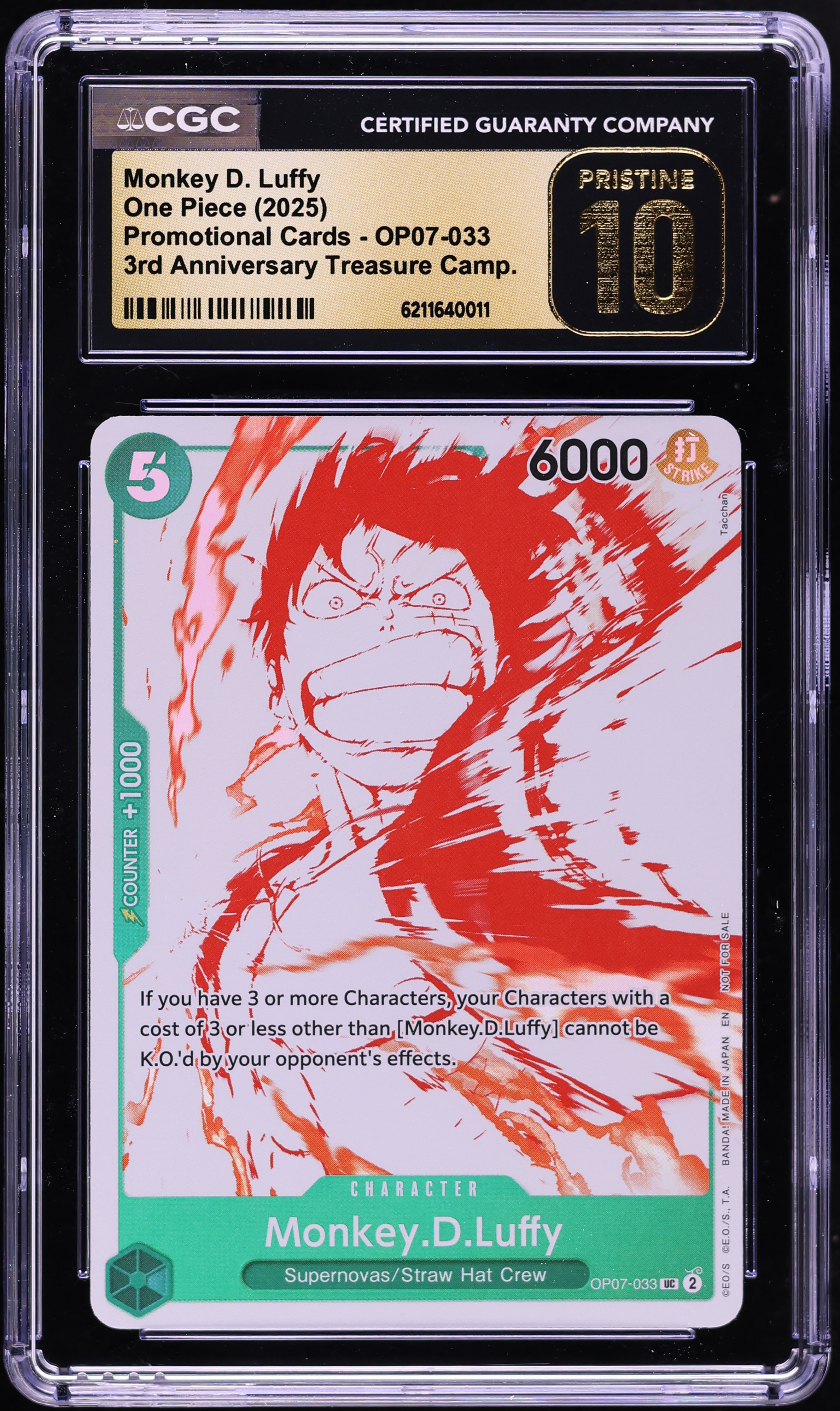 2025 One Piece Promo 3rd Anniversary Treasure Monkey D. Luffy #OP07-033 CGC 10 PRISTINE