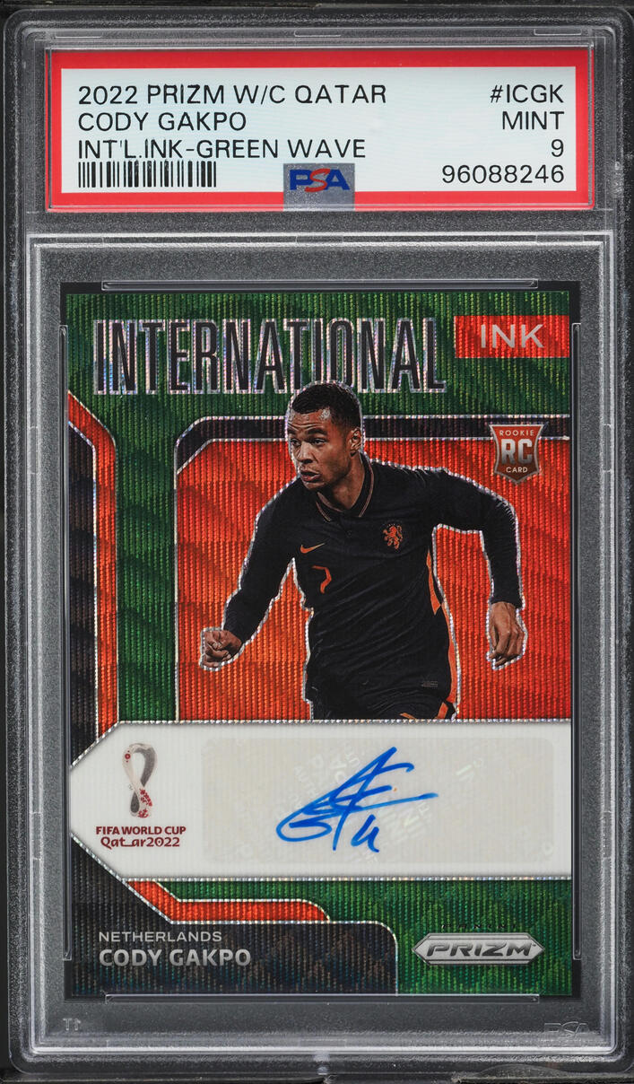 2022 Panini Prizm WC Qatar International Green Wave Cody Gakpo RC AUTO PSA 9