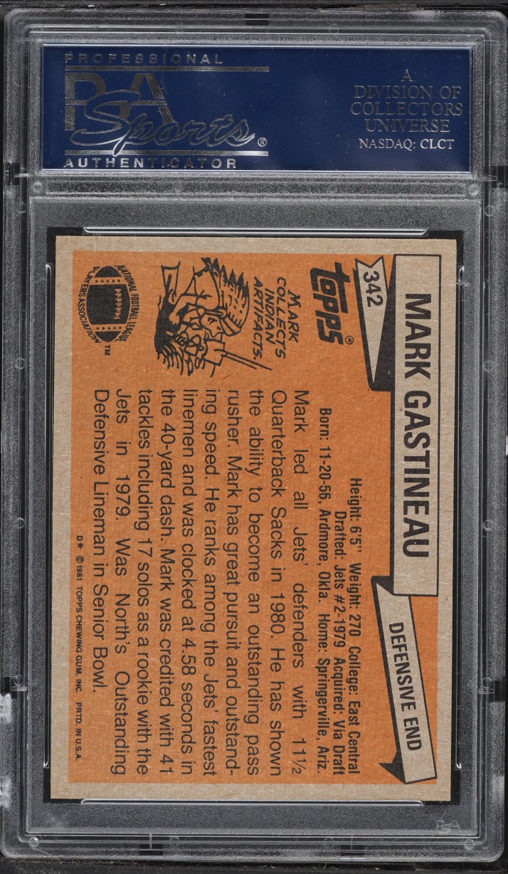 1981 Topps Football Mark Gastineau ROOKIE #342 PSA 9 MINT