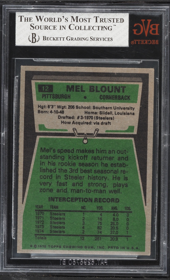 1975 Topps Football Mel Blount ROOKIE #12 BVG 6.5 EXMT+