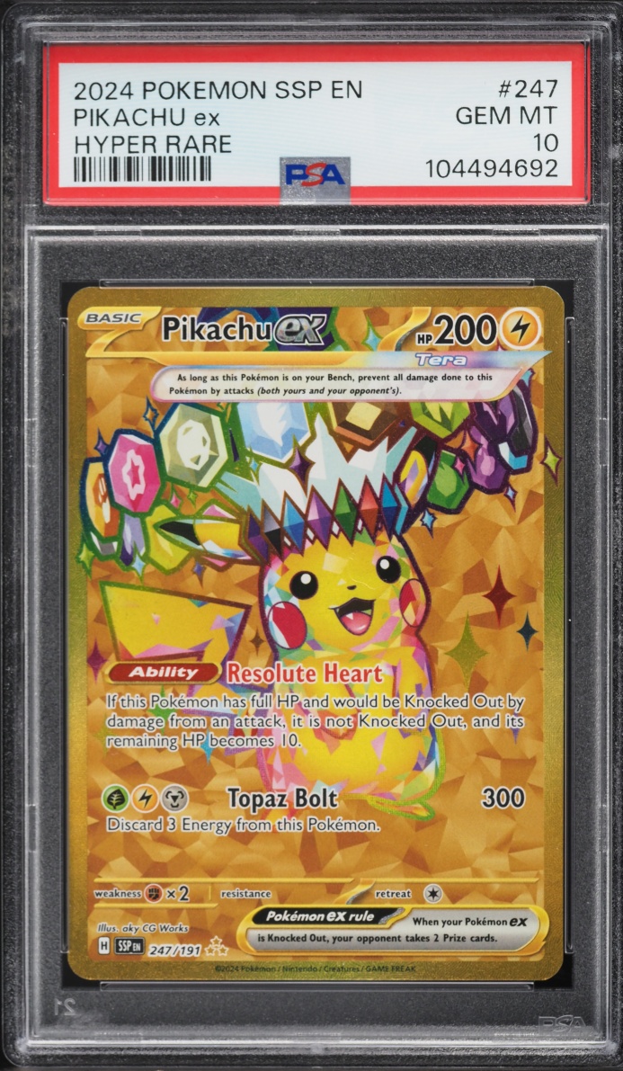 2024 Pokemon Scarlet & Violet Surging Sparks Gold Rare Pikachu ex #247 PSA 10 GEM MINT