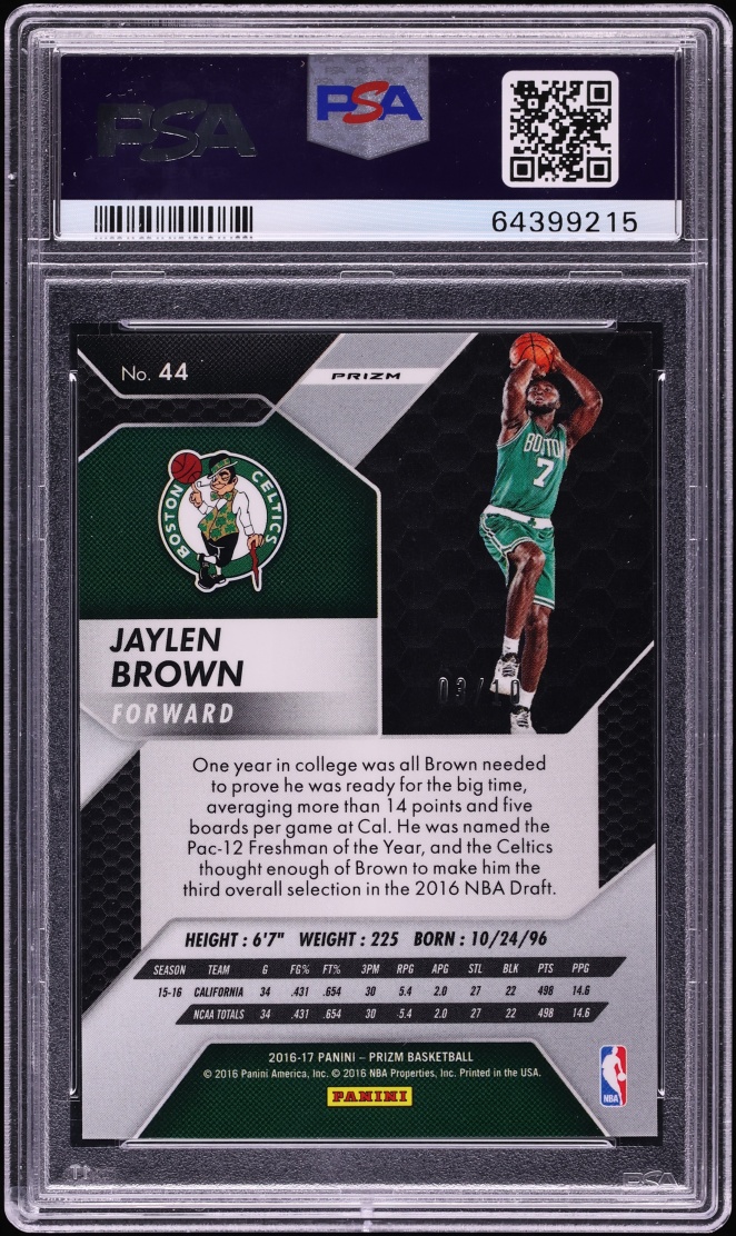 2016 Panini Prizm Gold Jaylen Brown ROOKIE /10 #44 PSA 10 GEM MINT
