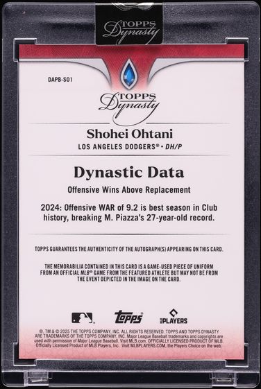 2025 Topps Dynasty Dynastic Data Silver Shohei Ohtani PATCH AUTO 1/5 # ...