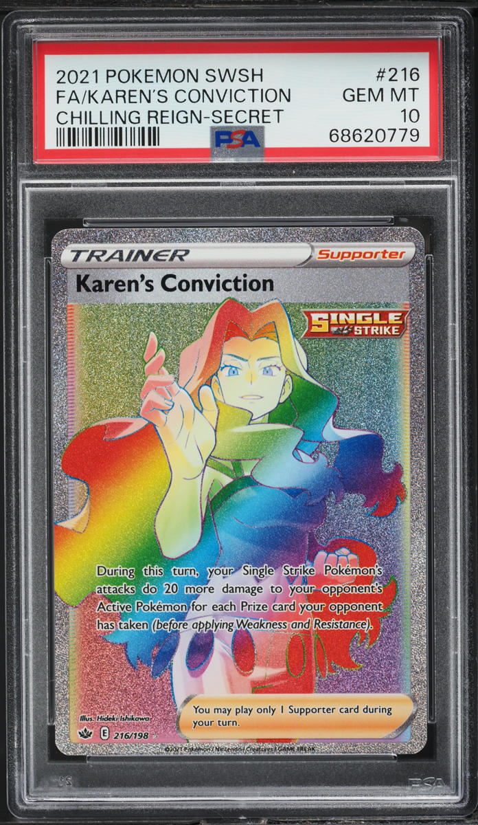 2021 Pokemon SWSH Chilling Reign Hyper Rare Karen’s Conviction #216 PSA 10 GEM