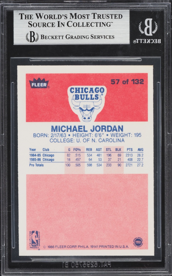 1986 Fleer Basketball Michael Jordan ROOKIE #57 BGS 8.5 NM-MT+