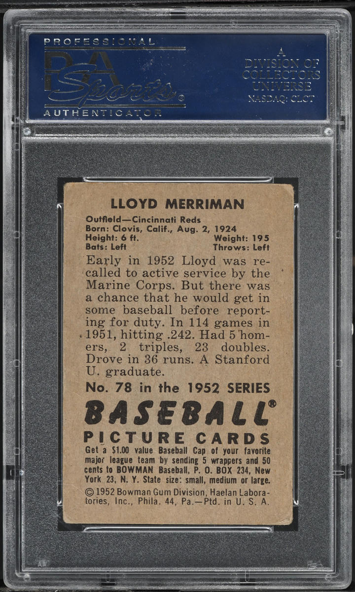 1952 Bowman Lloyd Merriman #78 PSA 3 VG