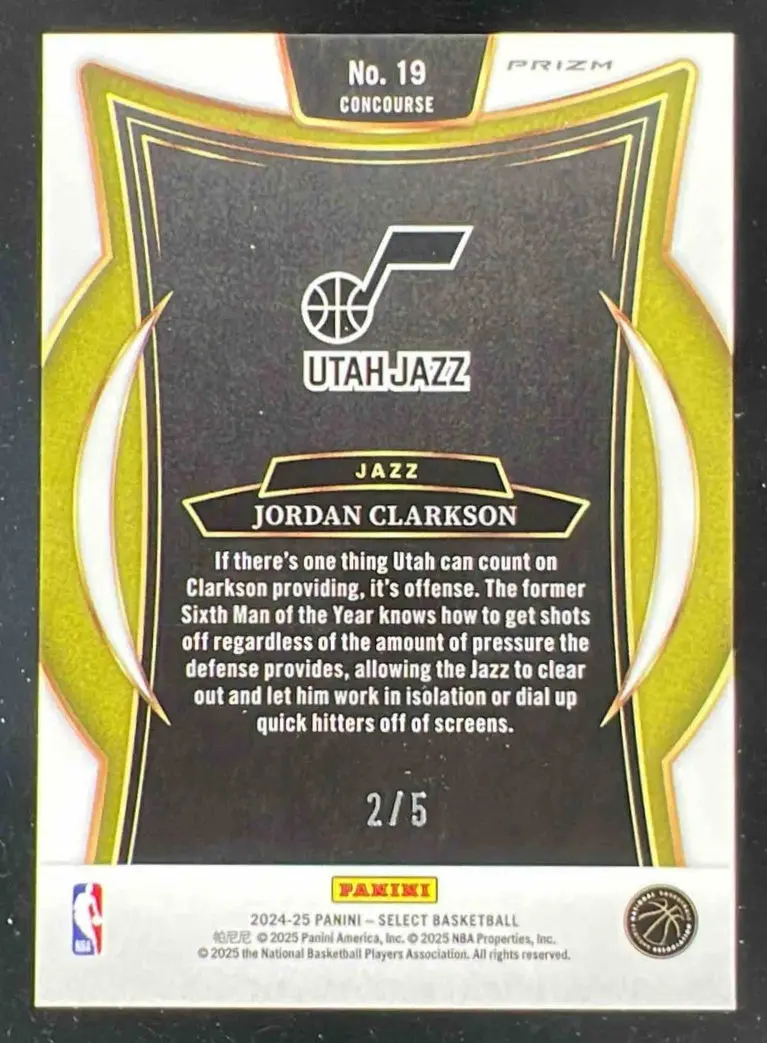 2024-25 Panini Select Concourse Green Prizm #19 Jordan Clarkson /5