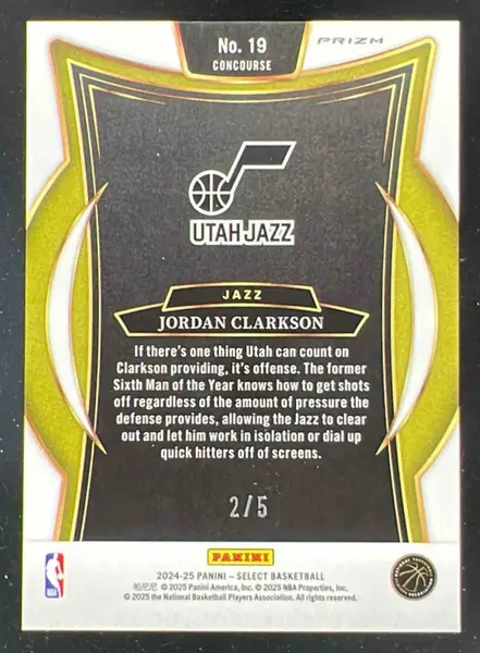 2024-25 Panini Select Concourse Green Prizm #19 Jordan Clarkson /5