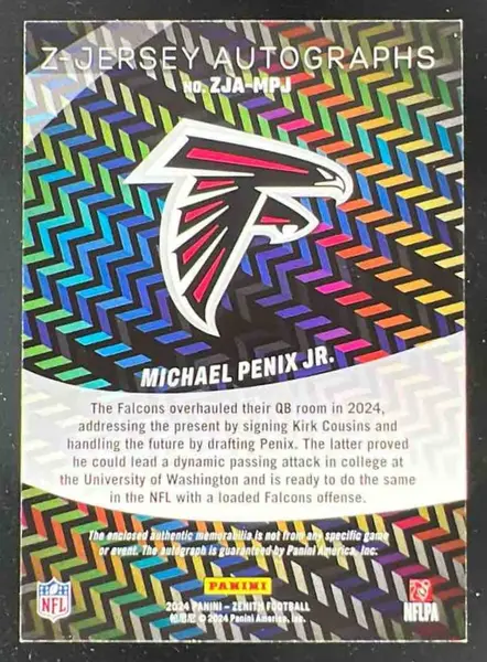 2024 Zenith Z-Jersey Autographs Red #ZJA-MPJ Michael Penix Jr. RC