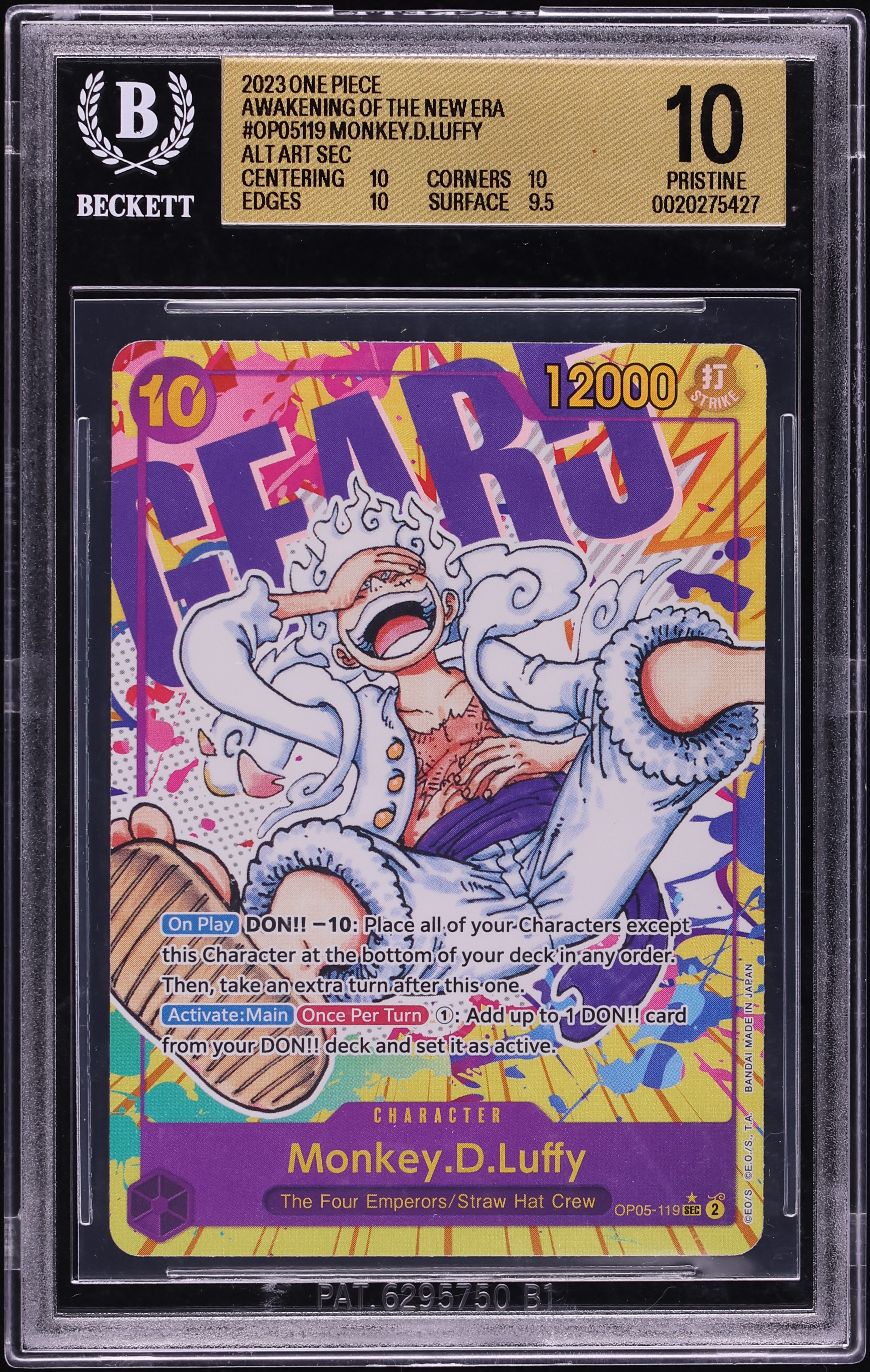 2023 One Piece Awakening Of The New Era SEC Alt Art Monkey D. Luffy #OP05-119 BGS 10 PRISTINE
