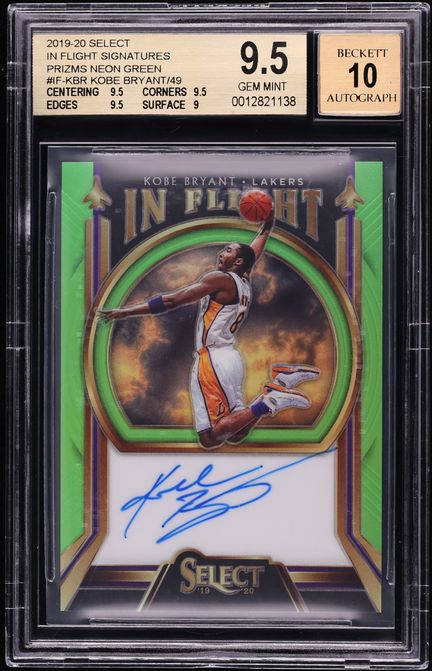 2019 Select In Flight Neon Green Prizm Kobe Bryant AUTO /49 #AF-KBR BGS 9.5 GEM MINT