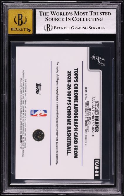 2025 Topps Chrome Black Refractor Dylan Harper ROOKIE AUTO /10 #TCAR-DH BGS 9 MINT