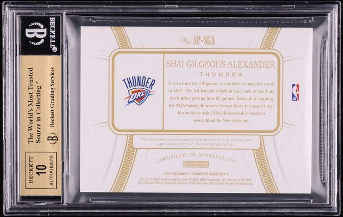 2019 Panini Flawless Gold Shai Gilgeous-Alexander PATCH AUTO JERSEY # 2/10 BGS 9.5 GEM MINT