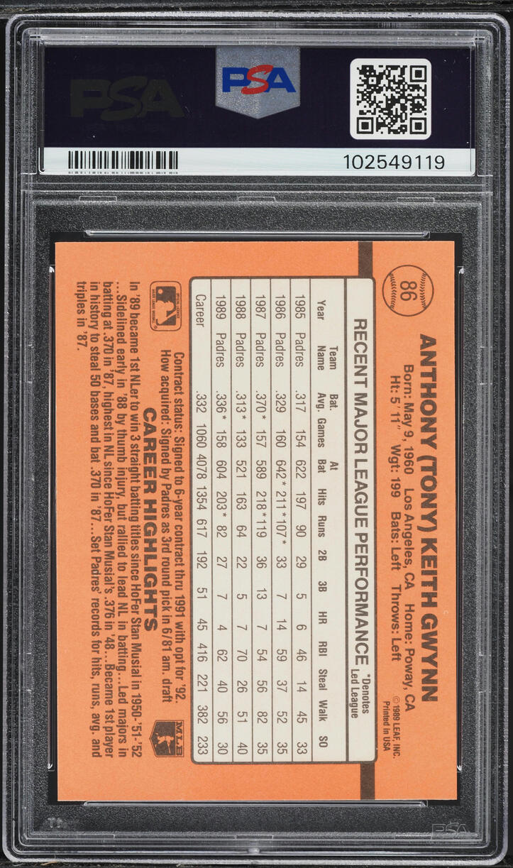 1990 Donruss Tony Gwynn #86 PSA 8 NM-MT