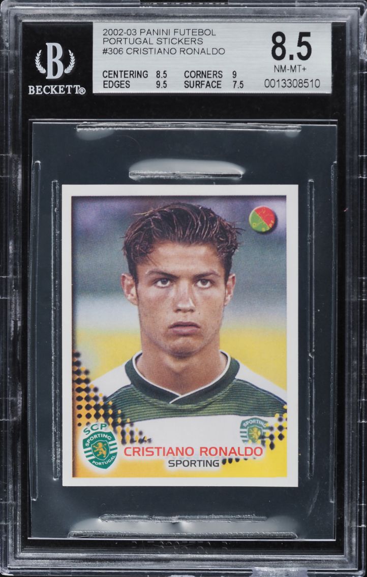 2002 Panini Futebol Portugal Stickers Cristiano Ronaldo ROOKIE #306 BGS 8.5