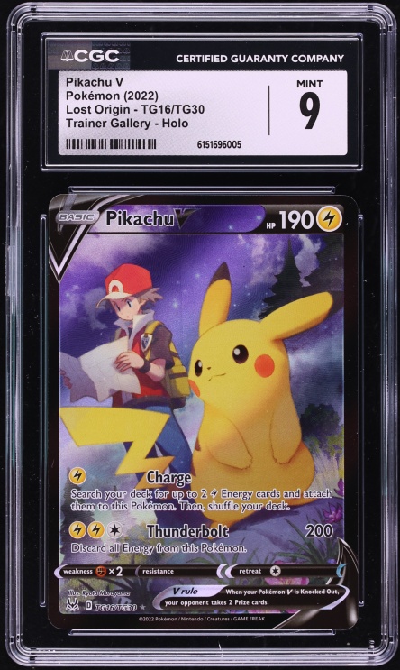 2022 Pokemon Sword & Shield Lost Origin Full Art Pikachu V #TG16 CGC 9 MINT