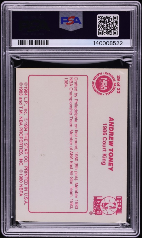 1986 Star Court Kings Andrew Toney ROOKIE #29 PSA 8 NM-MT