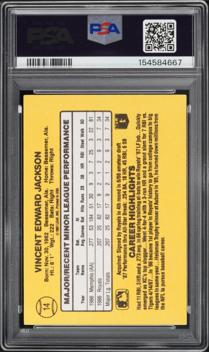 1987 Donruss The Rookies Bo Jackson ROOKIE #14 PSA 8 NM-MT