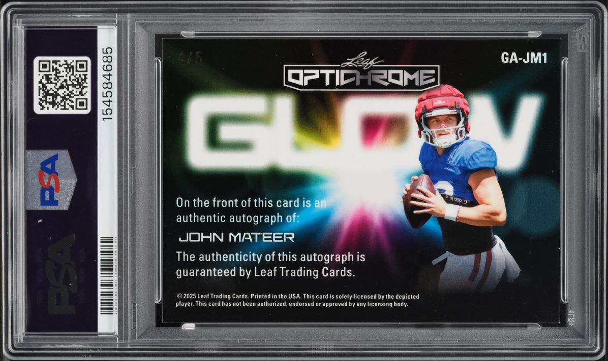 2025 Leaf Optichrome Glow John Mateer AUTO /5 #GA-JM1 PSA 9 MINT