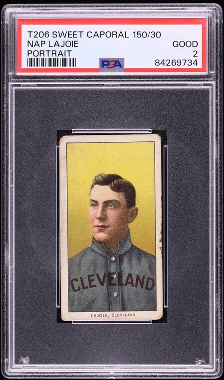 1909-11 T206 Nap Lajoie PORTRAIT, SWEET CAPORAL PSA 2 GD