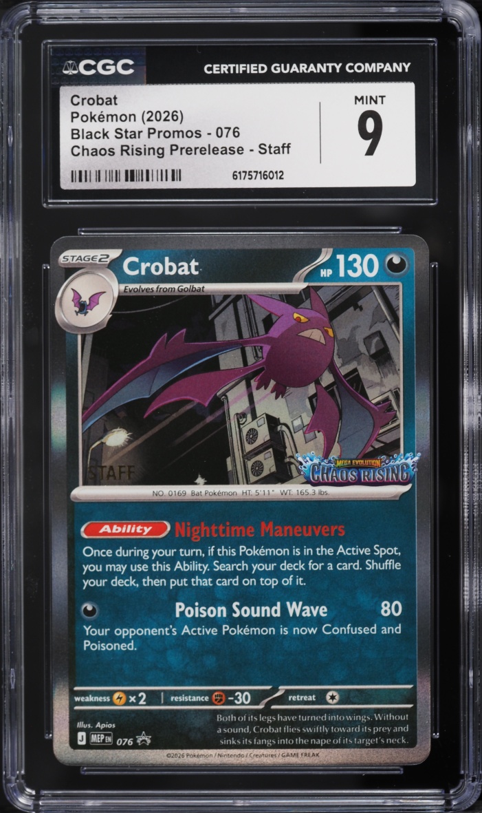 2026 Pokemon Mega Evolution Promo Chaos Rising Prerelease Staff Crobat #76 CGC 9 MINT