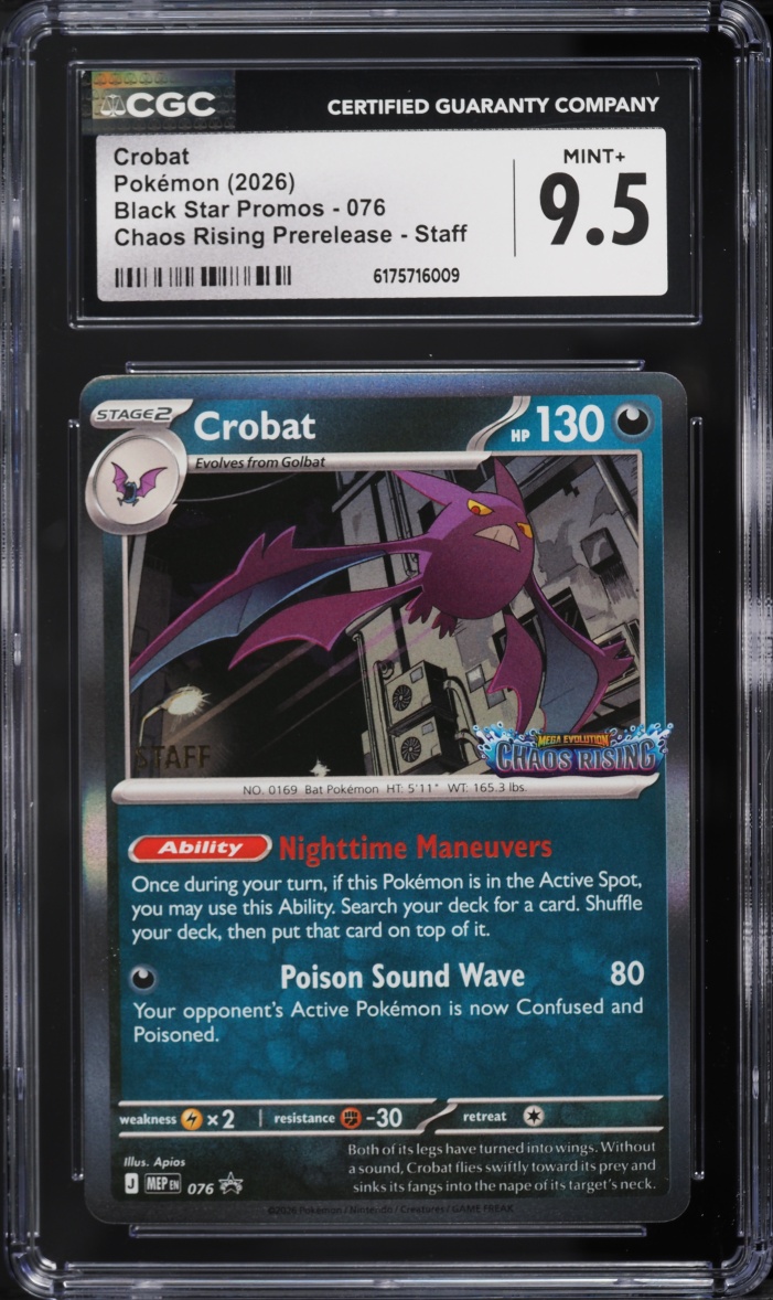 2026 Pokemon Mega Evolution Promo Chaos Rising Prerelease Staff Crobat #76 CGC 9.5 MINT+