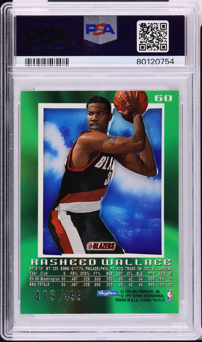 1996 Skybox E-X2000 Credentials Rasheed Wallace /499 #60 PSA 6 EXMT