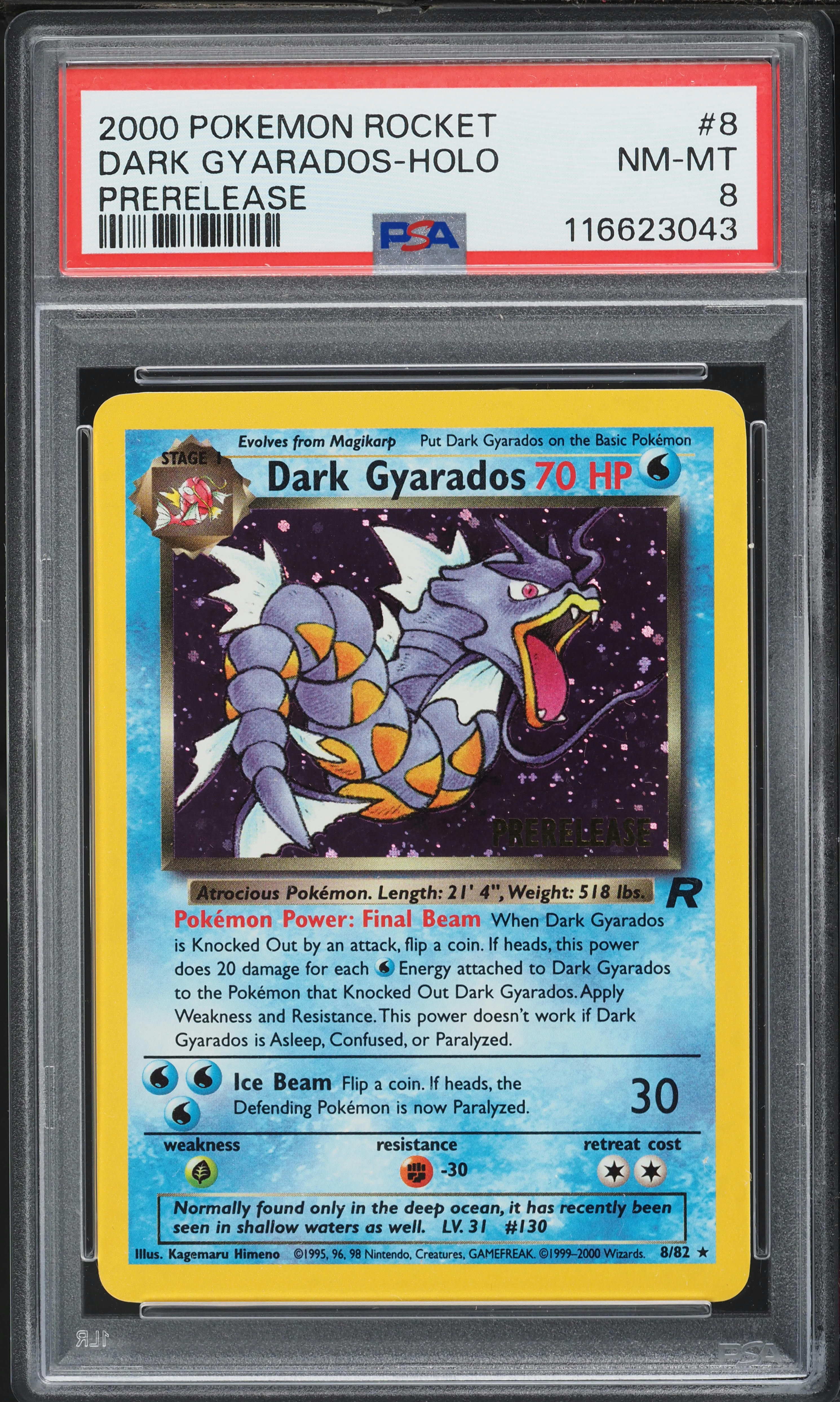 2000 Pokemon Team Rocket Prerelease Holo Dark Gyarados #8 PSA 8 NM-MT