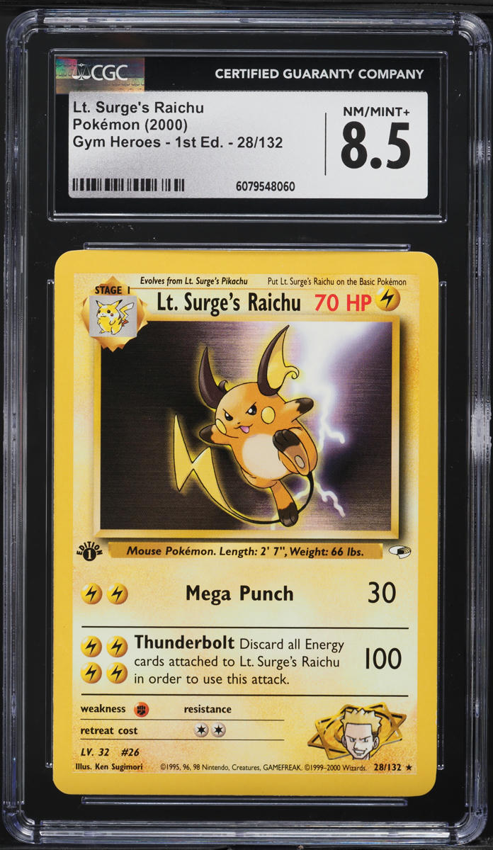 2000 Pokemon Gym Heroes 1st Edition Lt. Surge's Raichu #28 CGC 8.5 NM-MT+