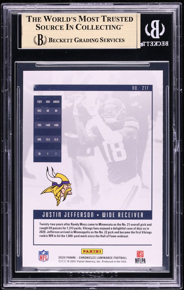 2020 Panini Luminance Pink Justin Jefferson Chronicles ROOKIE #217 BGS 9.5 GEM