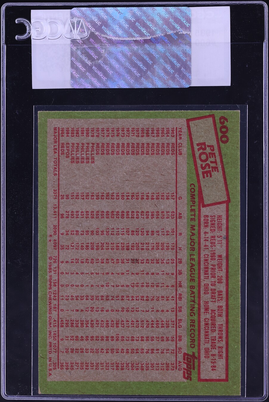 1985 Topps Pete Rose #600 CGC AUTH