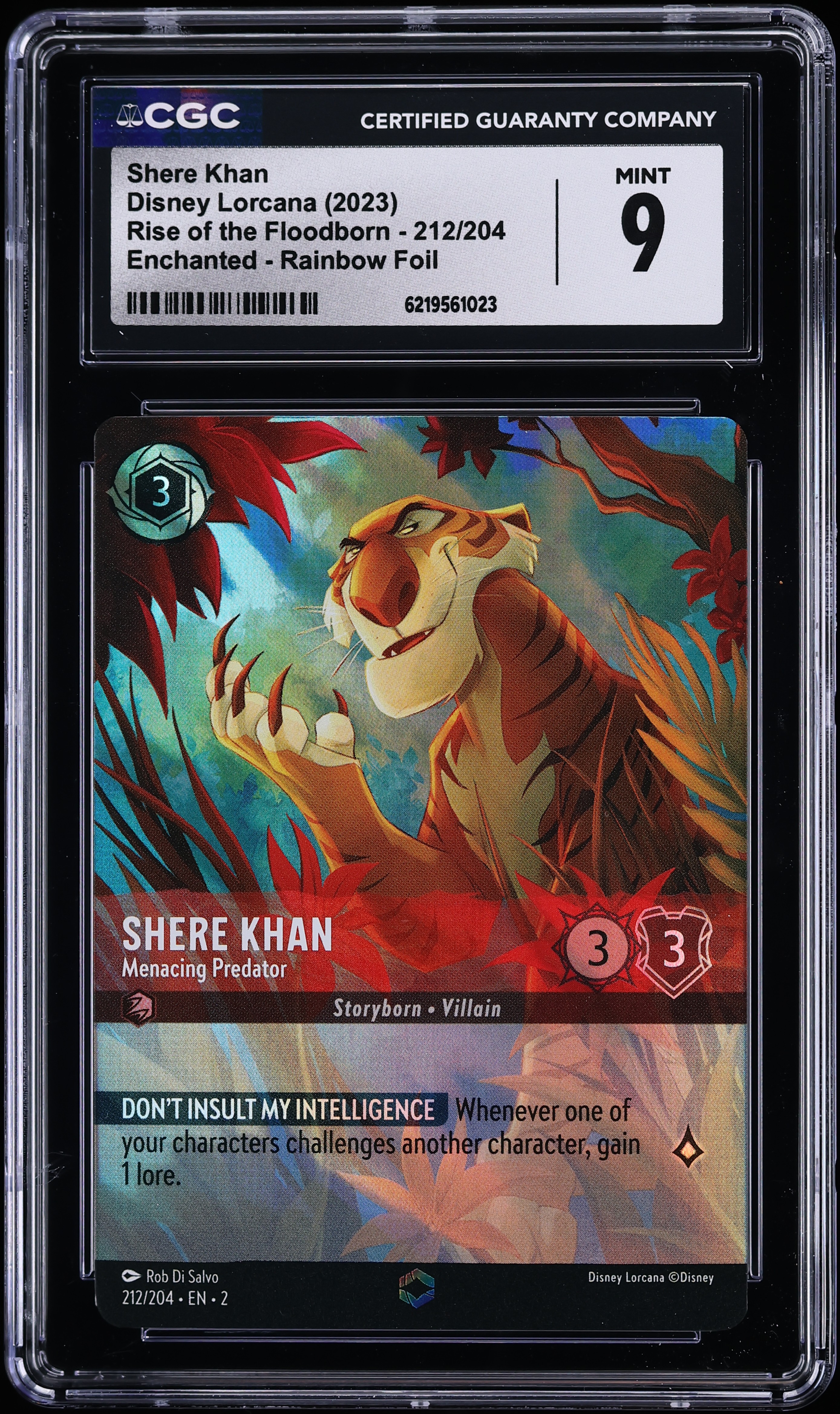 2023 Disney Lorcana Rise Of Floodborn Enchanted Rainbow Foil Shere Khan Menacing Predator CGC 9