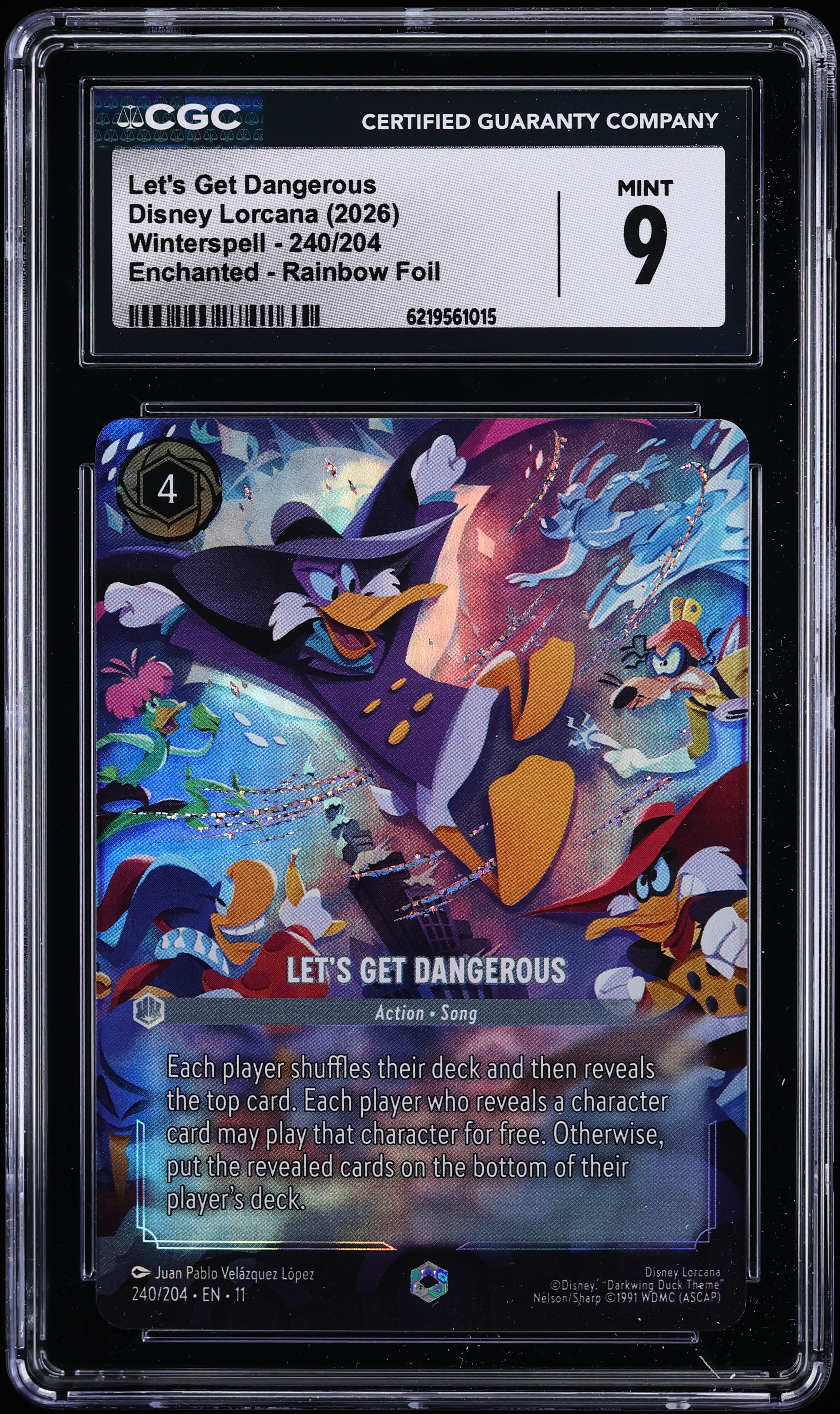 2026 Disney Lorcana Winterspell Enchanted Rainbow Foil Let's Get Dangerous #240 CGC 9 MINT