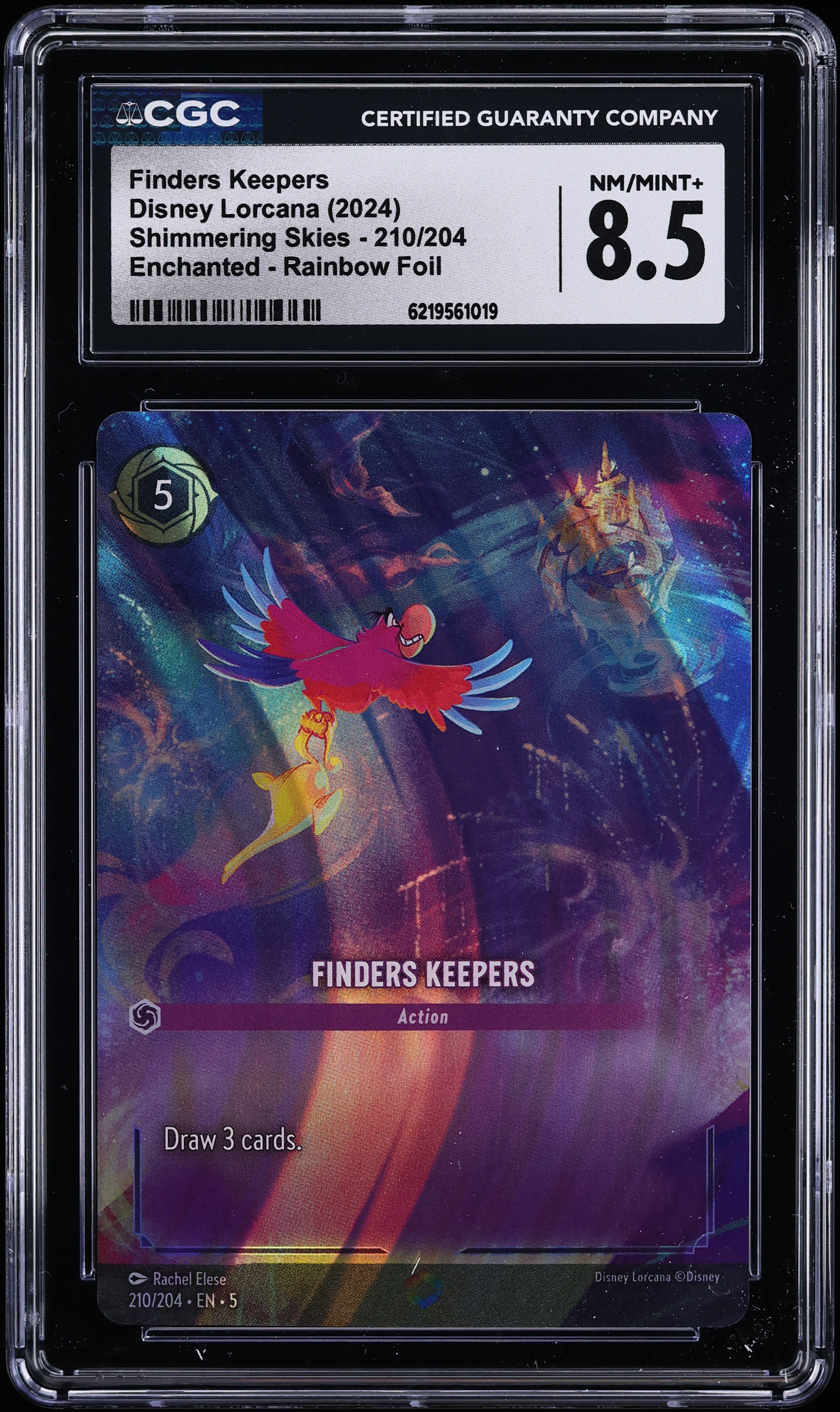 2024 Disney Lorcana Shimmering Skies Enchanted Rainbow Foil Finders Keepers #210 CGC 8.5 NM-MT+