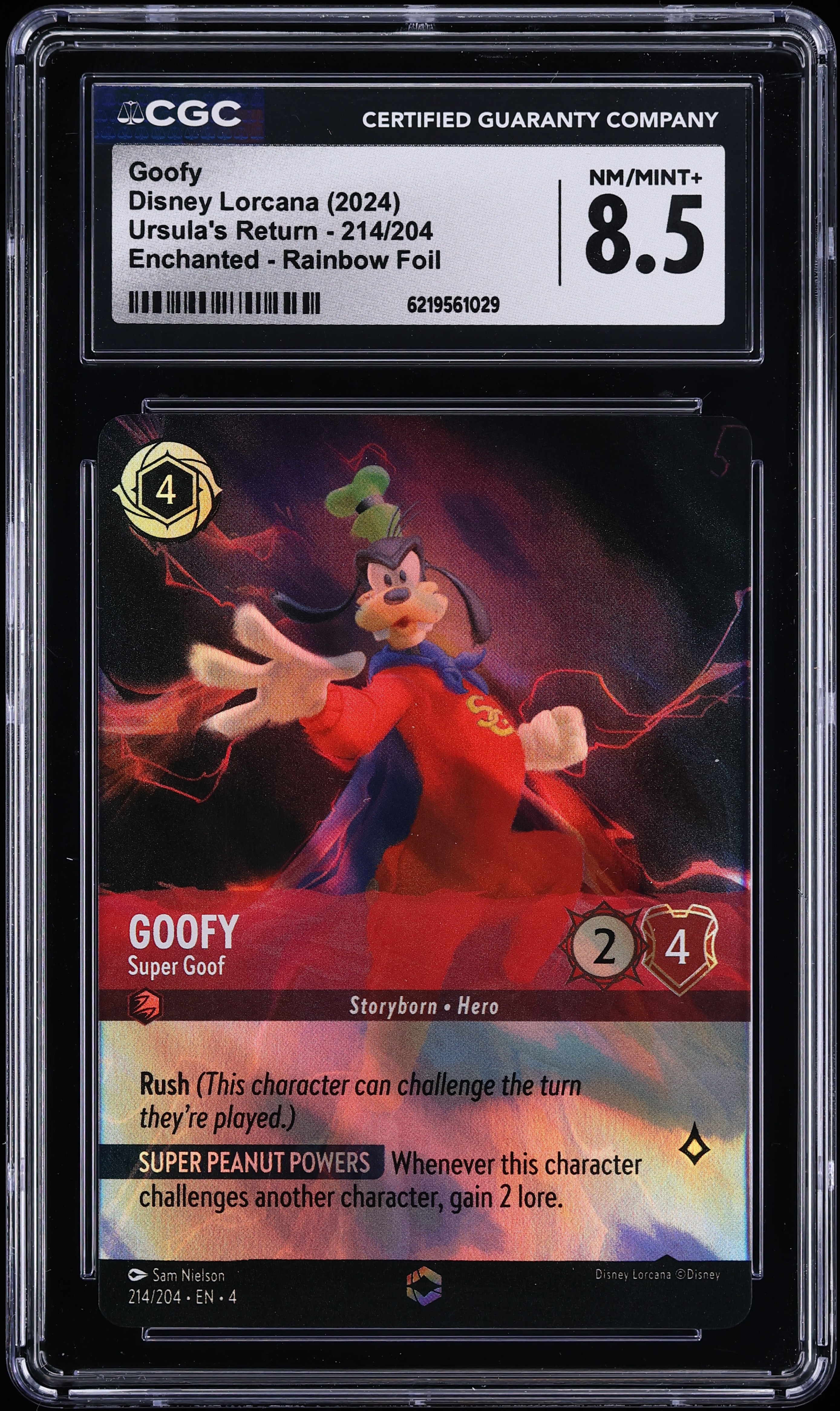 2024 Disney Lorcana Ursula's Return Enchanted Rainbow Foil Goofy Super Goof #214 CGC 8.5 NM-MT+