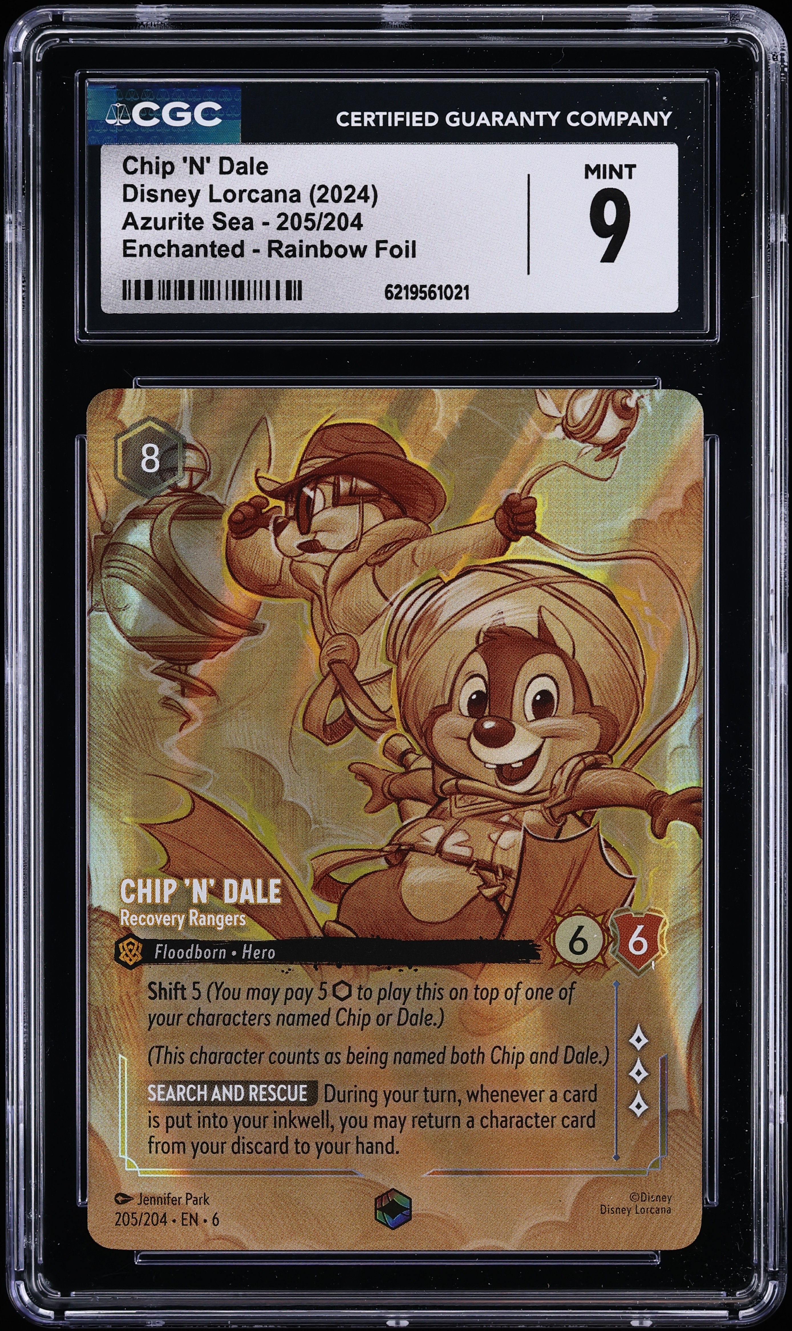 2024 Disney Lorcana Azurite Sea Enchanted Rainbow Foil Chip N Dale Recovery Rangers #205 CGC 9