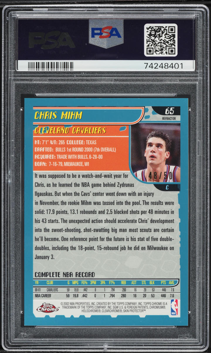 2001 Topps Chrome Black Refractor Chris Mihm /50 #65 PSA 9 MINT