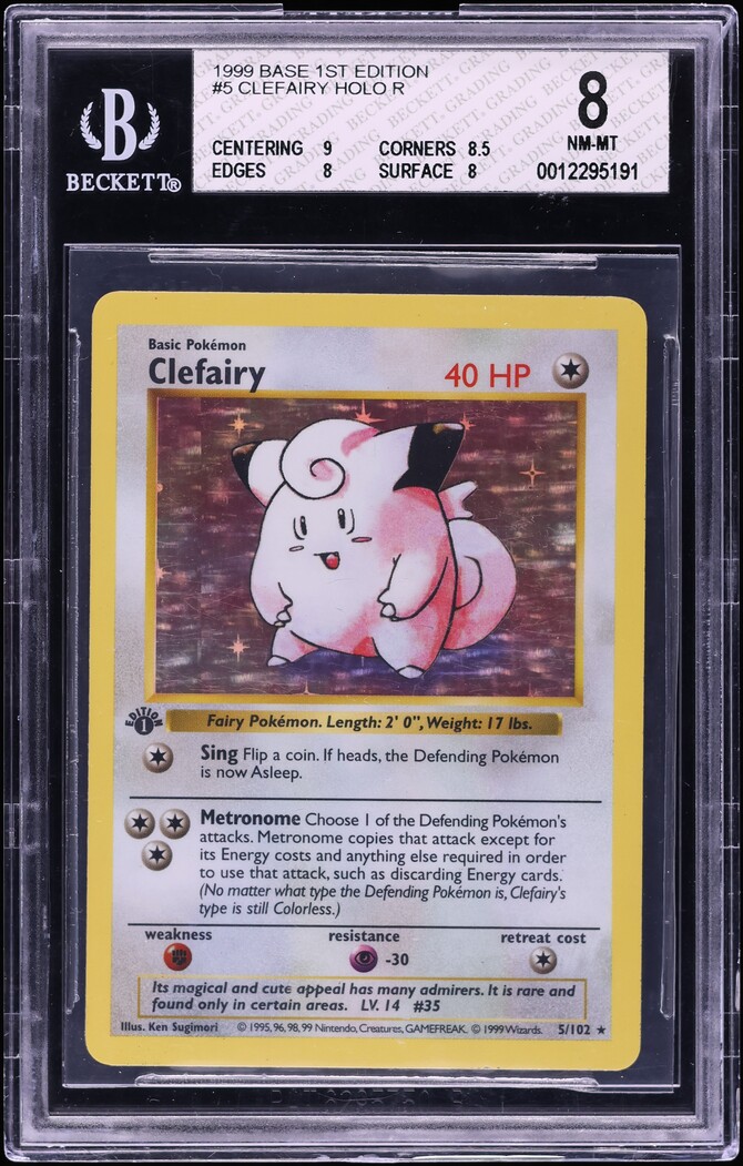 1999 Pokemon Base Set Shadowless 1st Edition Holo Clefairy #5 BGS 8 NM-MT