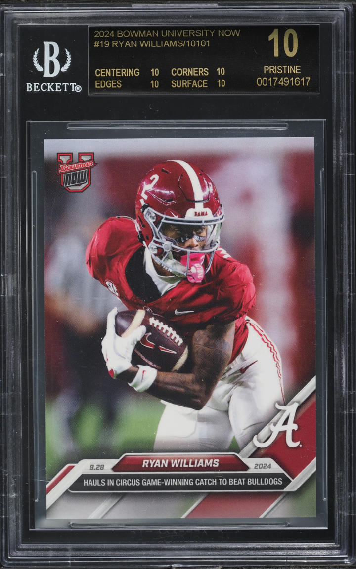 2024 Bowman University Now Ryan Williams ROOKIE #19 BGS 10 PRISTINE, BLACK LABEL