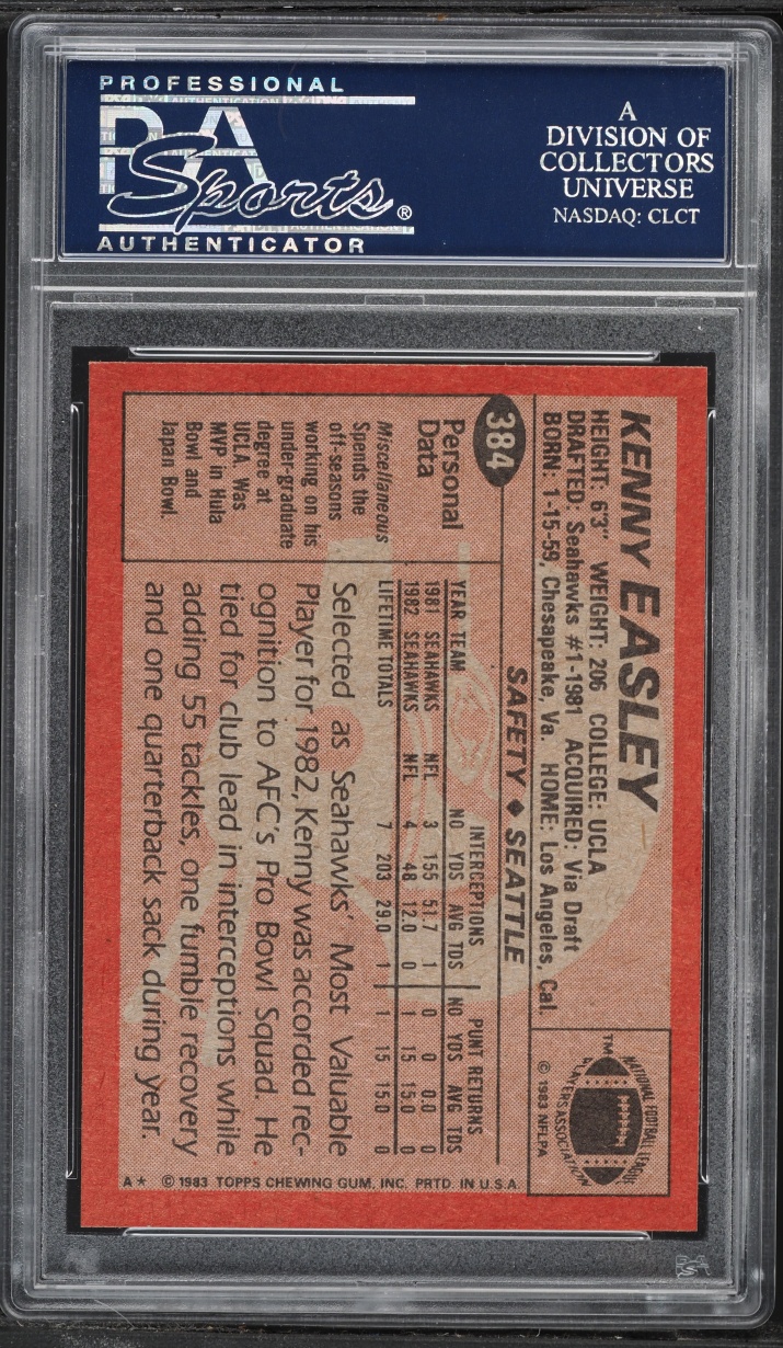 1983 Topps Football Kenny Easley ROOKIE #384 PSA 9 MINT