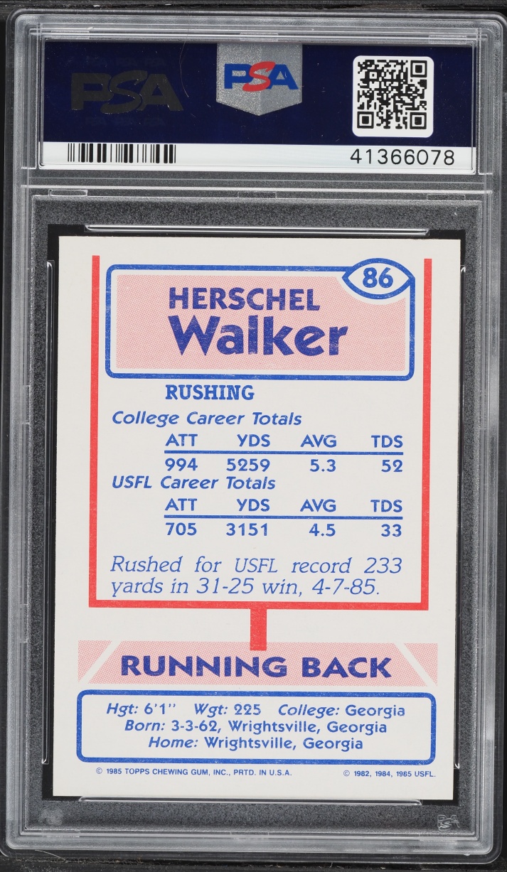 1985 Topps USFL Football Herschel Walker ROOKIE #86 PSA 9 MINT