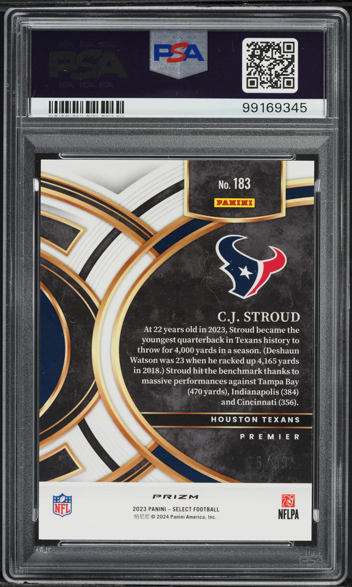 2023 Select Premier Light Blue Prizm C.J. Stroud ROOKIE /99 #183 PSA 10 GEM MINT