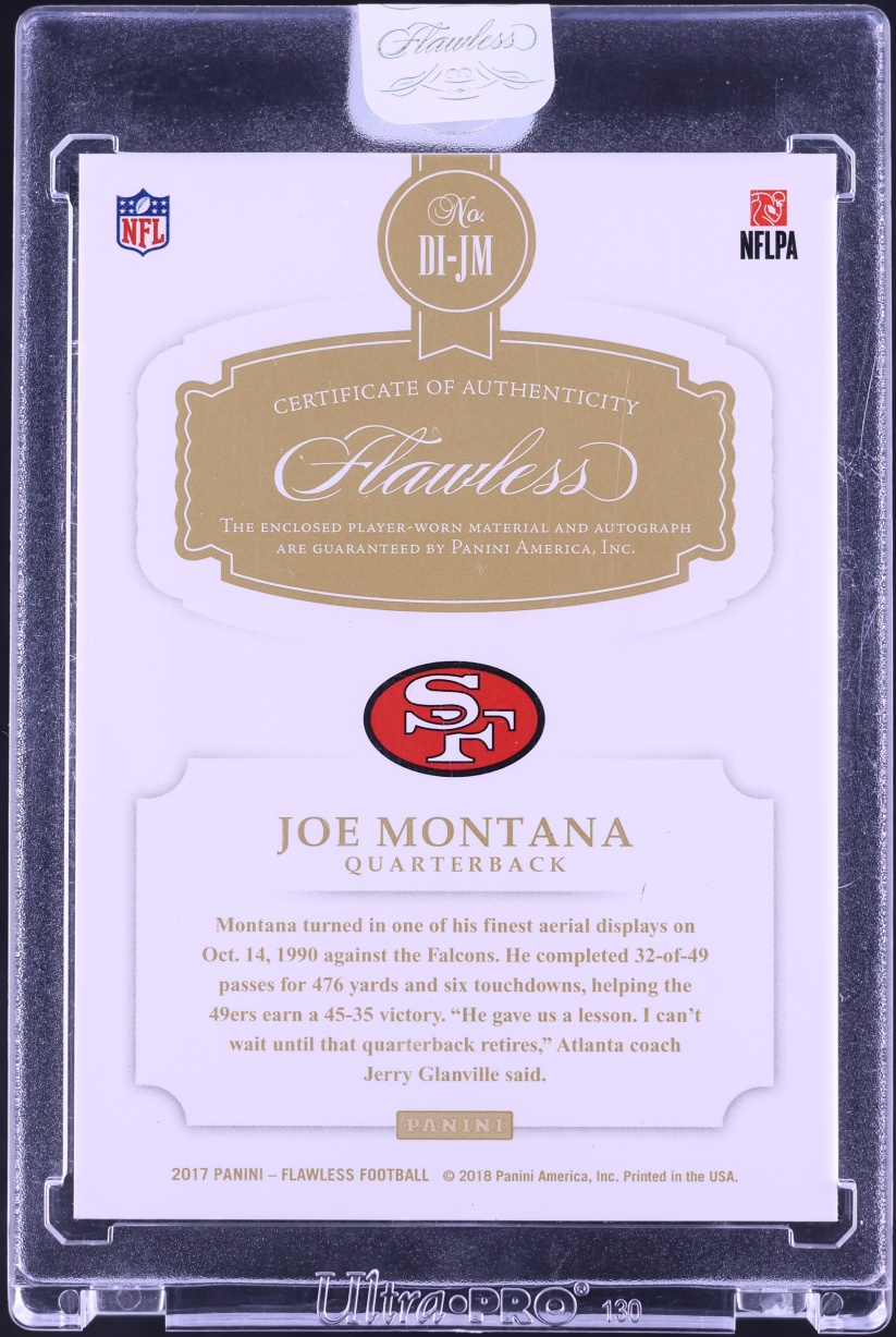 2017 Panini Flawless Distinguished Joe Montana PATCH AUTO 10/10 #DI-JM - Photo 2