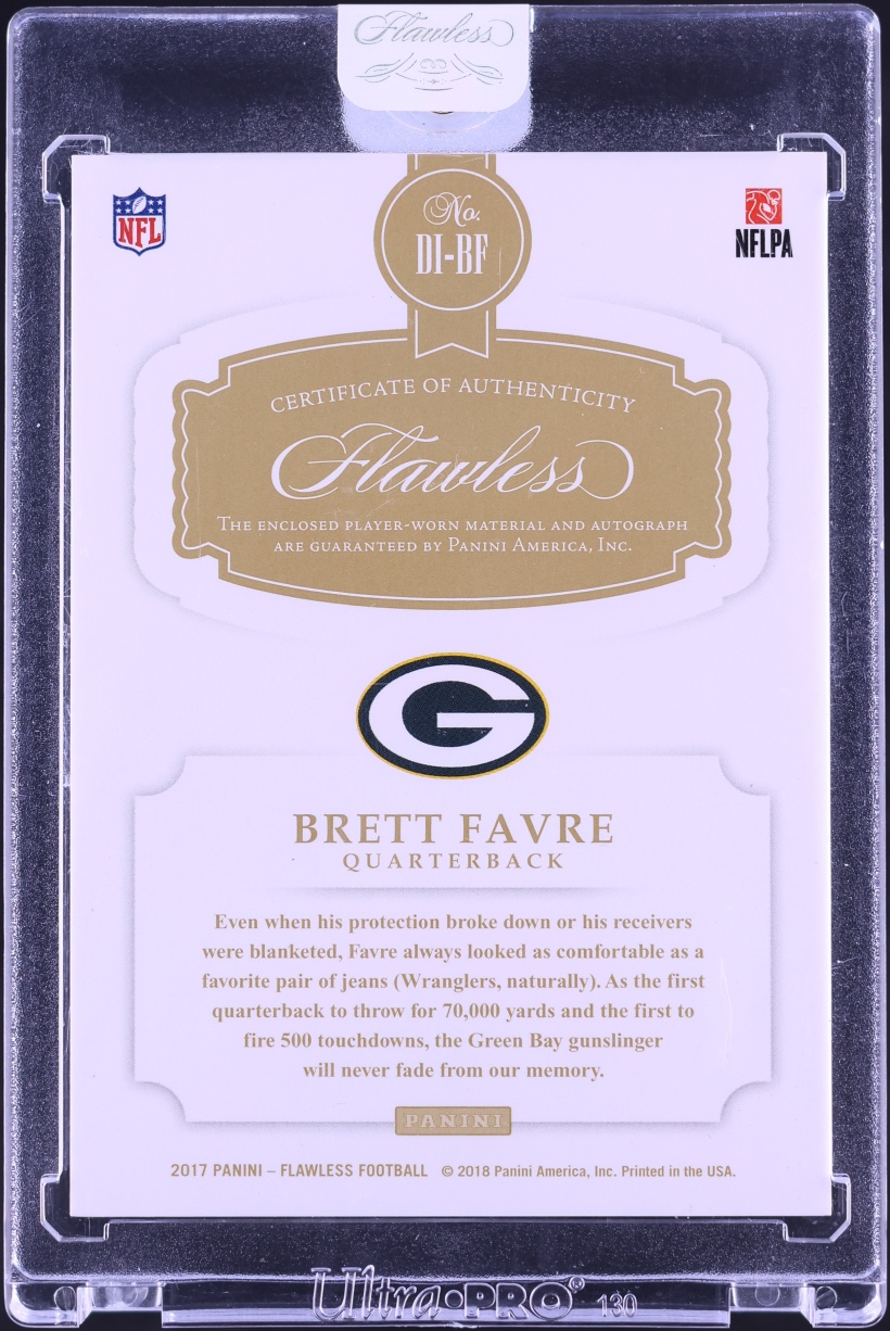 2017 Panini Flawless Distinguished Brett Favre PATCH AUTO JERSEY # 4/10 #DI-BF - Photo 2