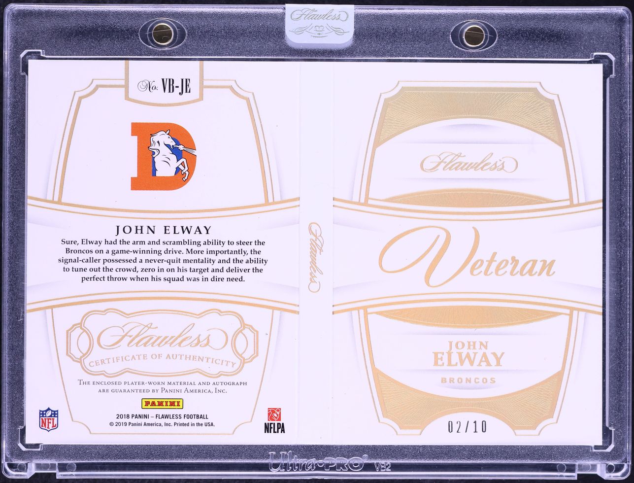 2018 Panini Flawless Veteran Booklets John Elway PATCH AUTO /10 #VB-JE - Photo 2